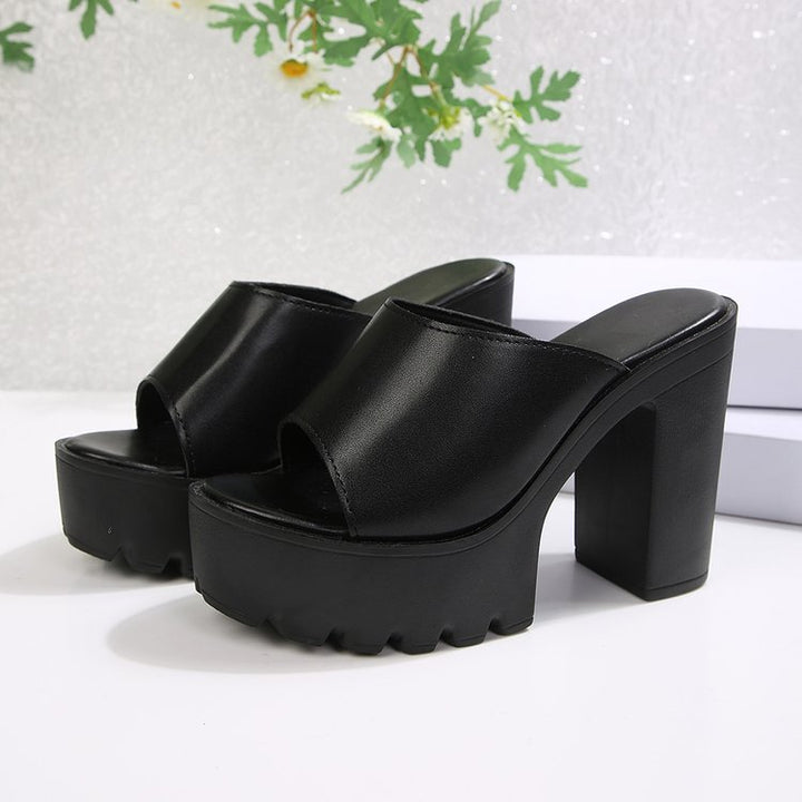 Chunky Platform Heel Slide Sandals