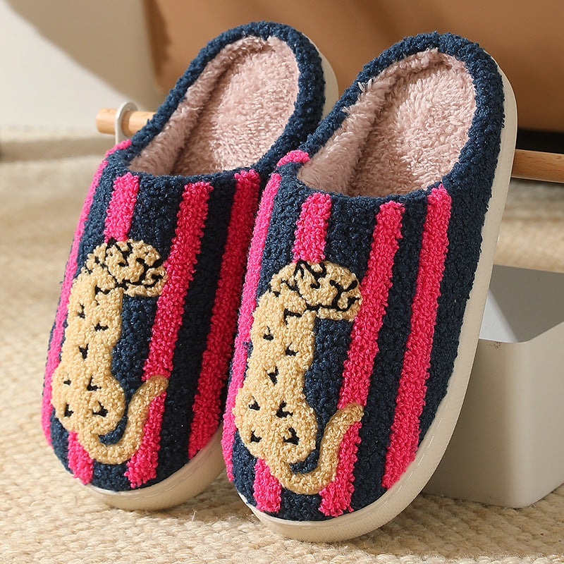 SUNKISSEDSTEP Unisex Leopard Stripe Plush Winter Slippers