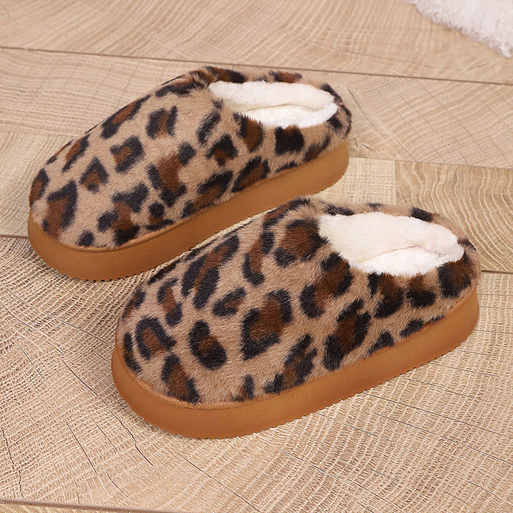 Leopard Faux Fur Platform Slippers