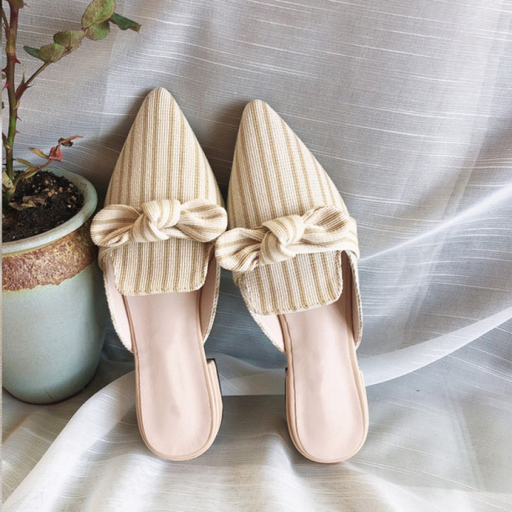 SUNKISSEDSTEP Women’s Riviera Bow Stripe Mule Heels