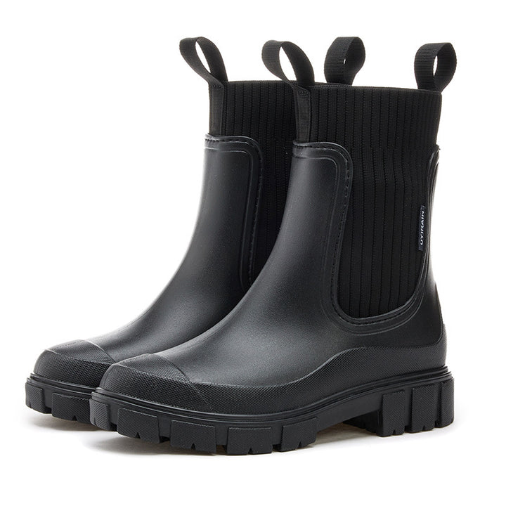 SUNKISSEDSTEP Women’s Knit-Panel Chelsea Rain Boots
