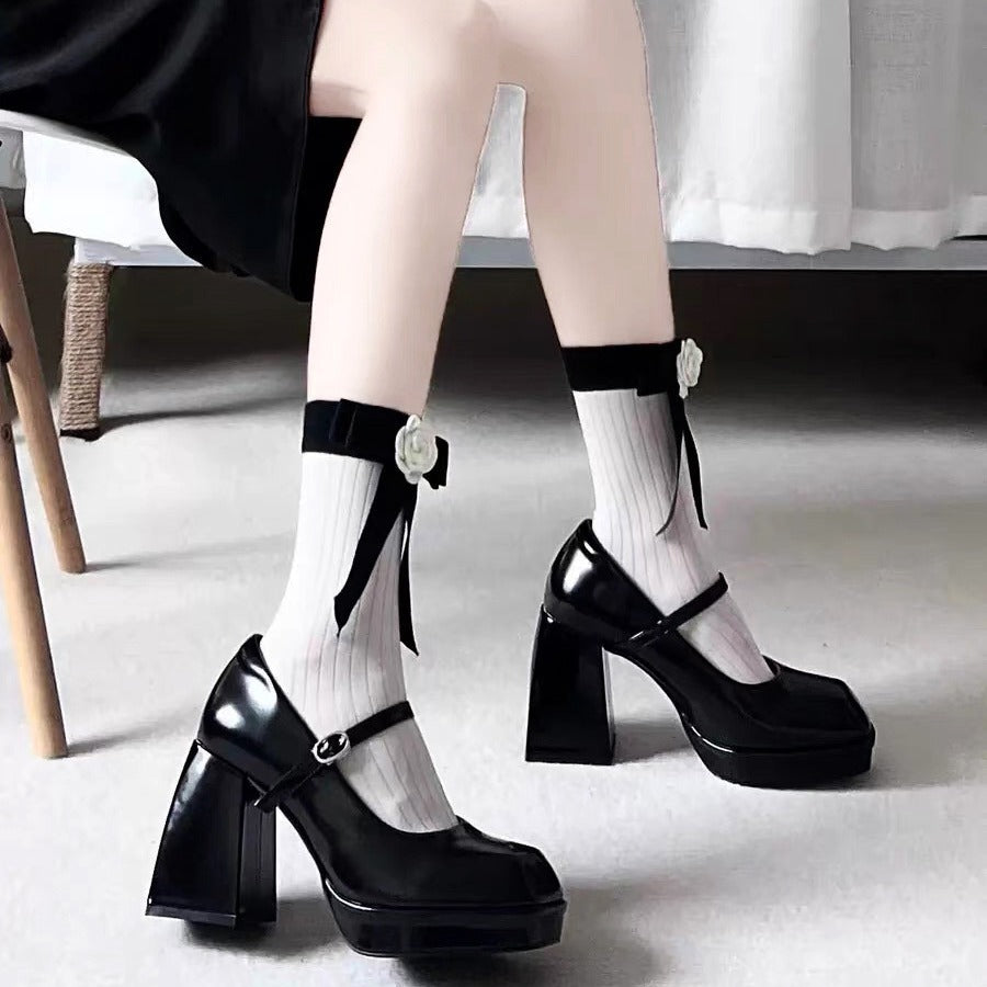 Retro Square Toe Mary Jane Chunky Heel Pumps