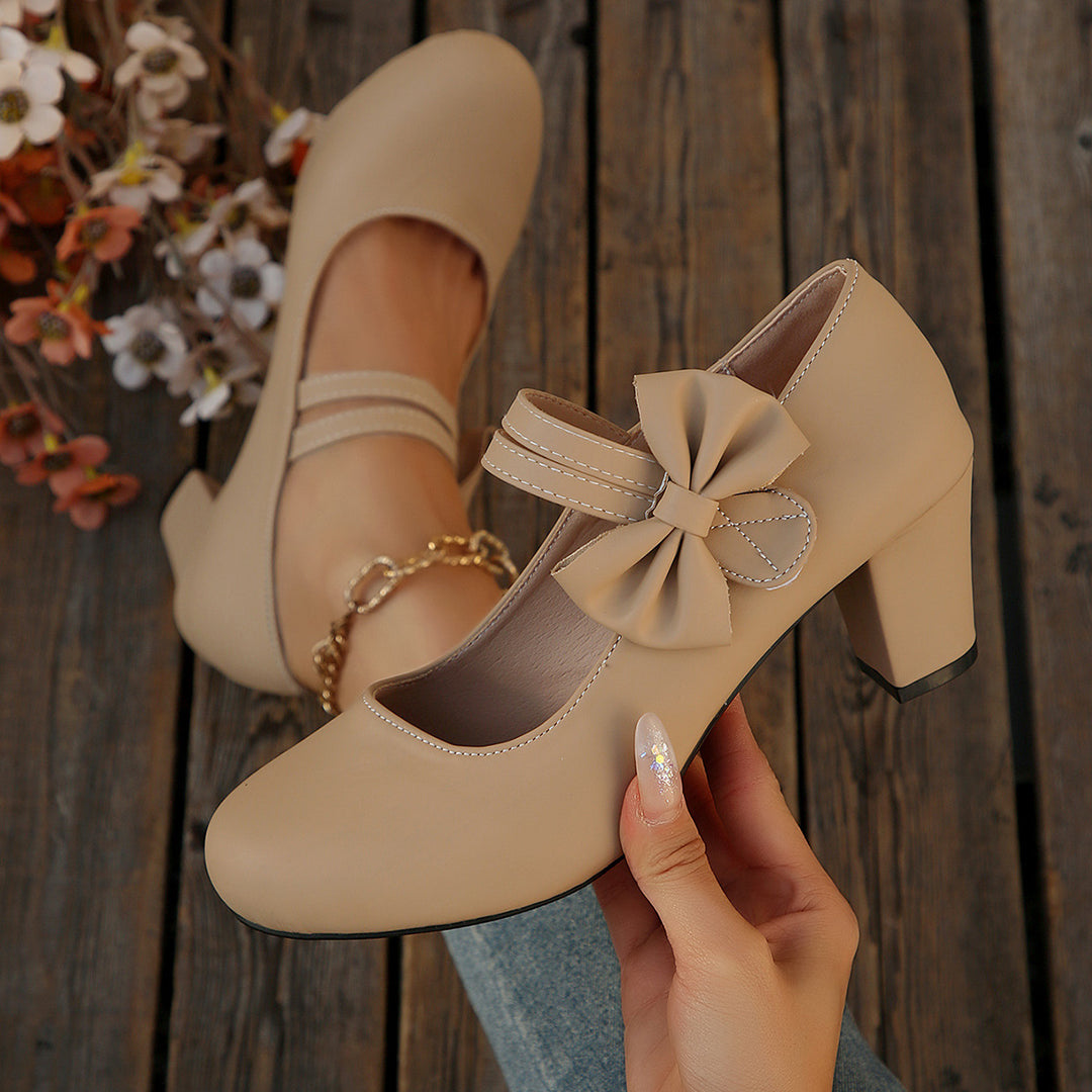 SUNKISSEDSTEP Women’s Bow Detail Mary Jane Block Heels
