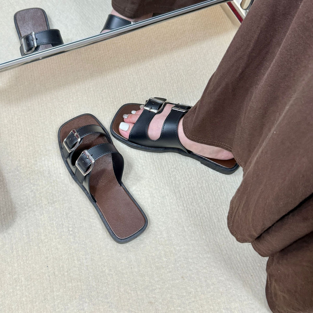 Retro Double Strap Slide Sandals