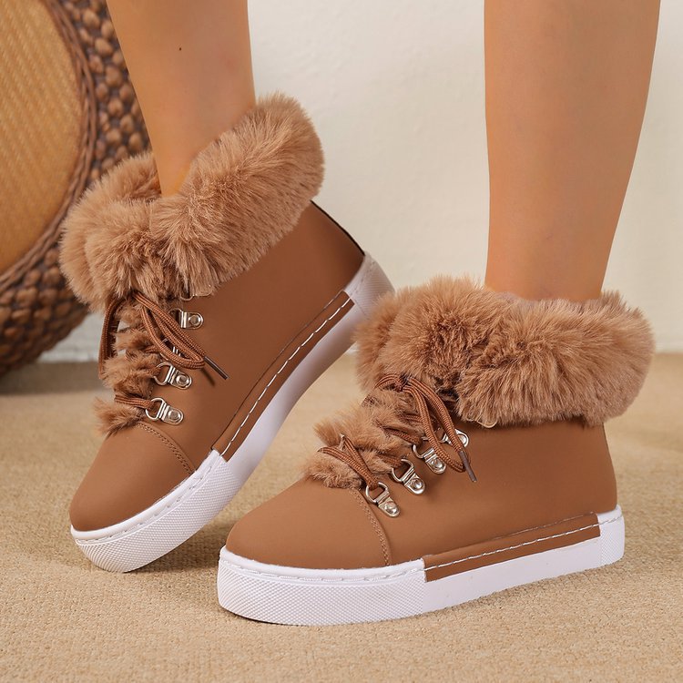 SUNKISSEDSTEP Women’s Fur-Collar Lace-Up Winter Boots