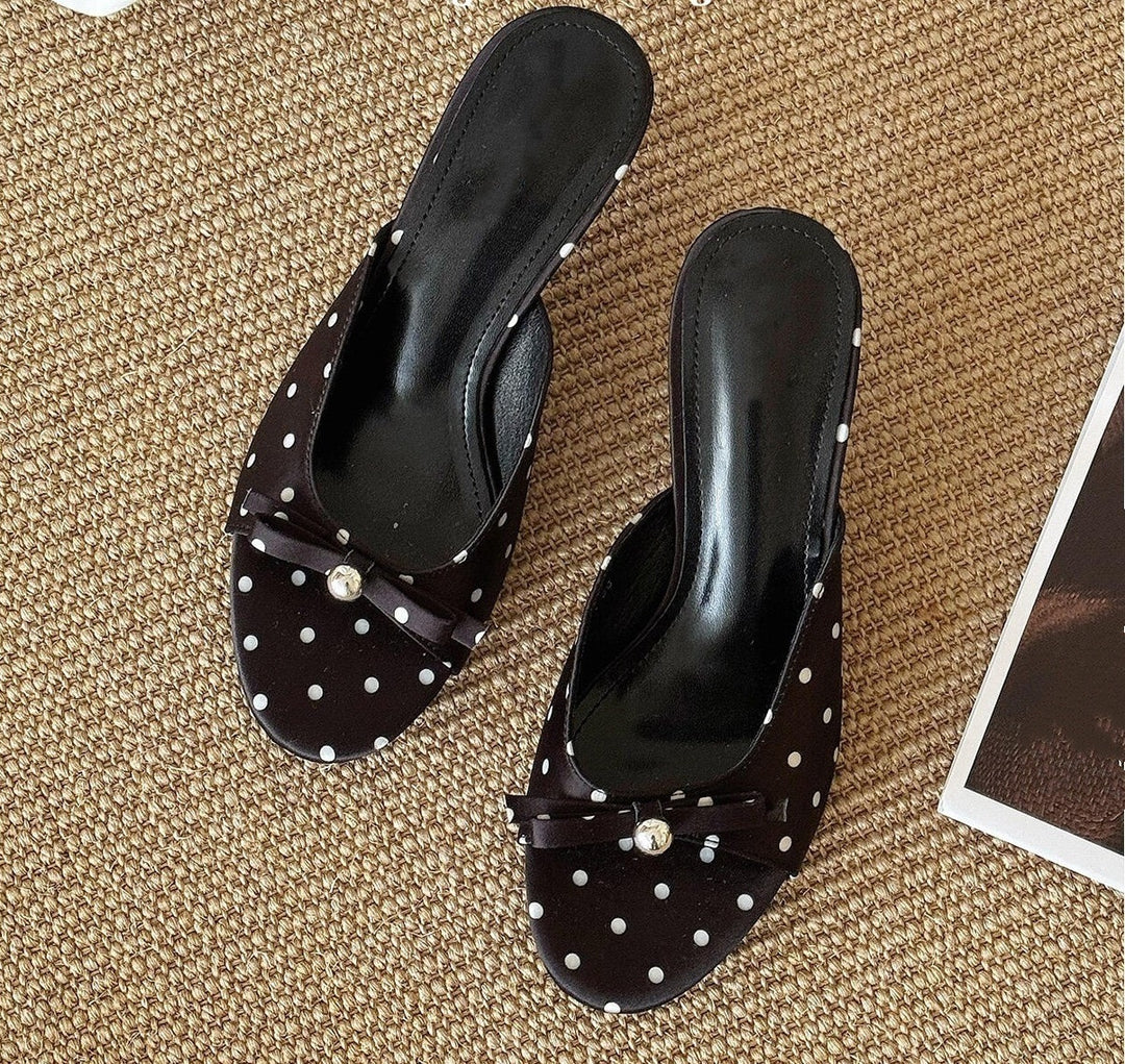 Polka Dot Bow Kitten Heel Sandals