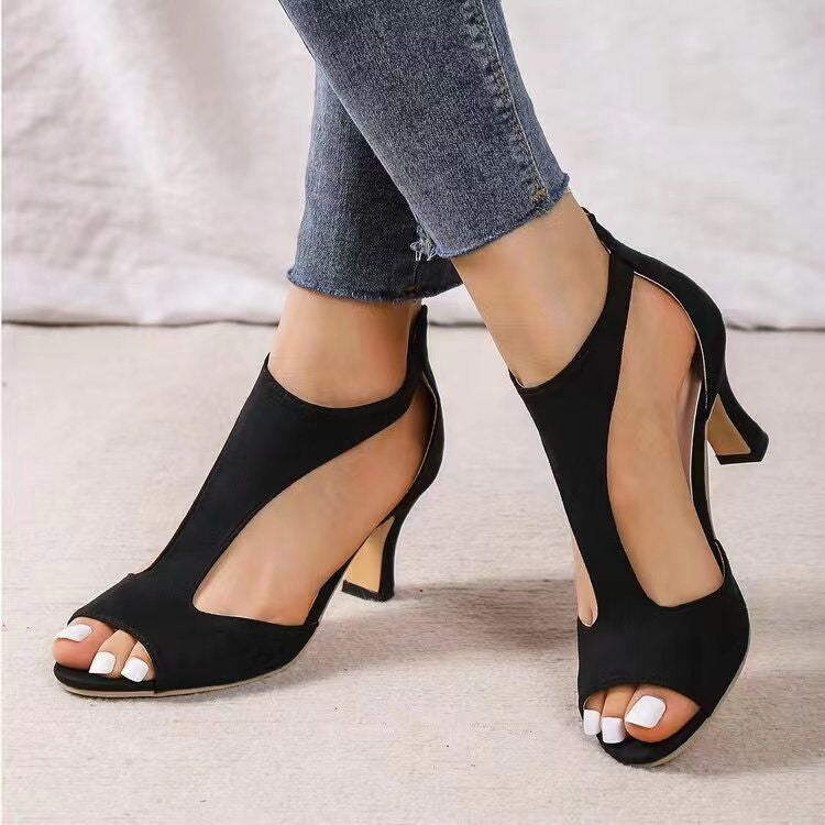 SUNKISSEDSTEP Women’s Suede Cutout Heel Sandals