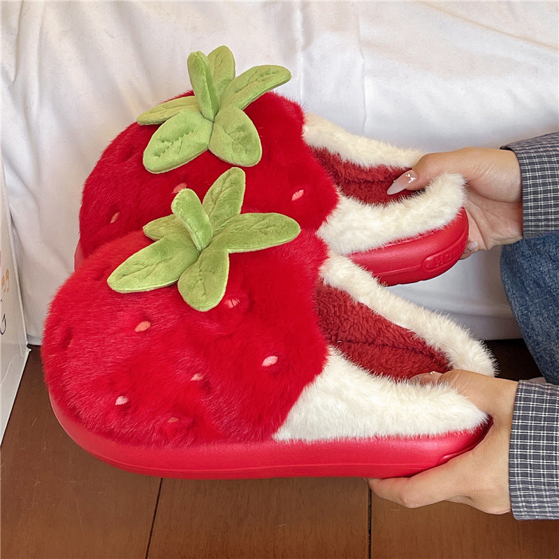 SUNKISSEDSTEP Women’s Strawberry Plush Platform Slippers