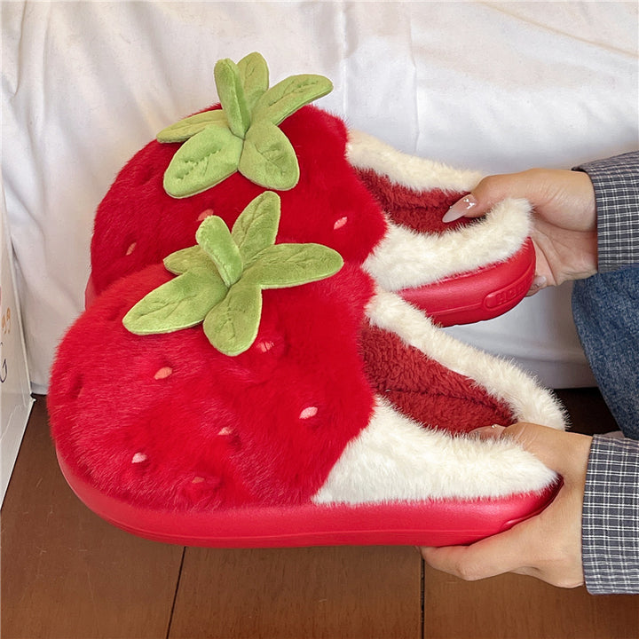 SUNKISSEDSTEP Women’s Strawberry Plush Platform Slippers