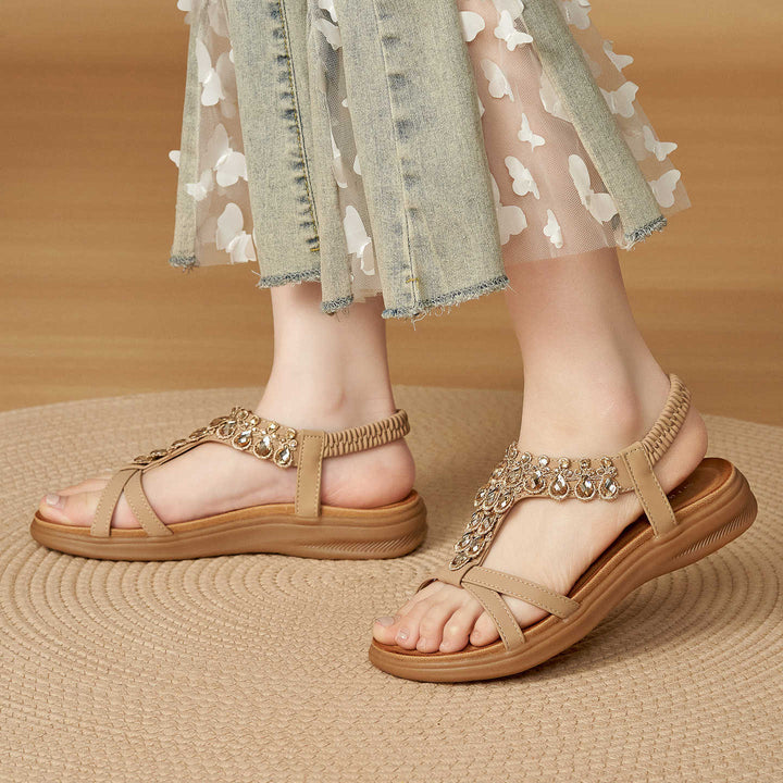 Bohemian Rhinestone Flat Sandals