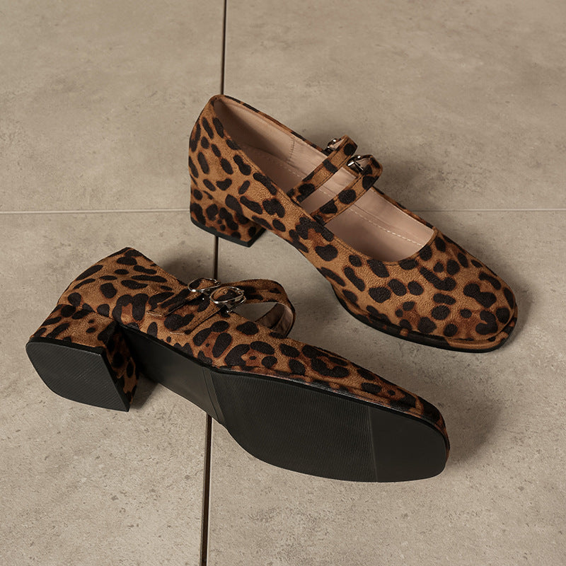 SUNKISSEDSTEP Women’s Leopard Mary Jane Block Heels (US 5.5–9)