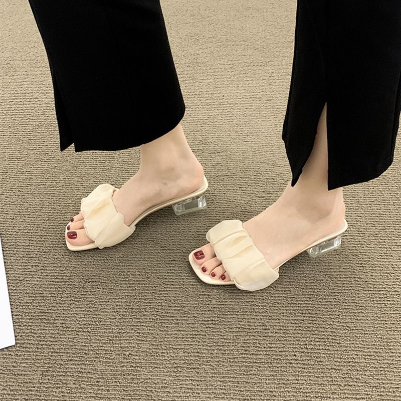 French Bow Block Heel Slides