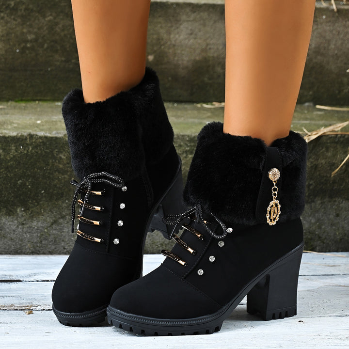 SUNKISSEDSTEP Women’s Rhinestone Block Heel Ankle Boots