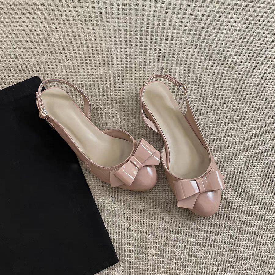 Bow Slingback Block Heel Shoes