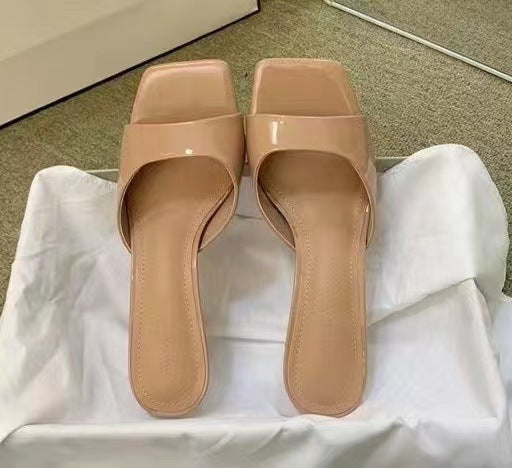 Glossy Square Toe Heels
