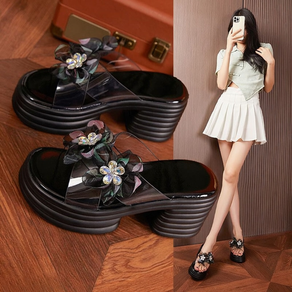 Elegant Platform Block Heel Slide Sandals