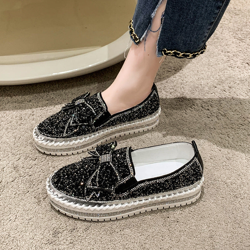 SUNKISSEDSTEP Women’s Rhinestone Bow Platform Slip-On Loafers