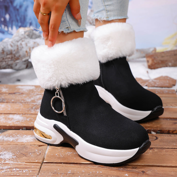 SUNKISSEDSTEP Women’s Plush-Cuff Side-Zip Platform Snow Boots