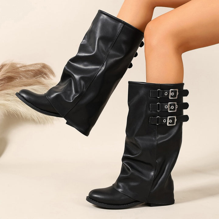 SUNKISSEDSTEP Women’s Triple Buckle Slouch Mid-Calf Boots
