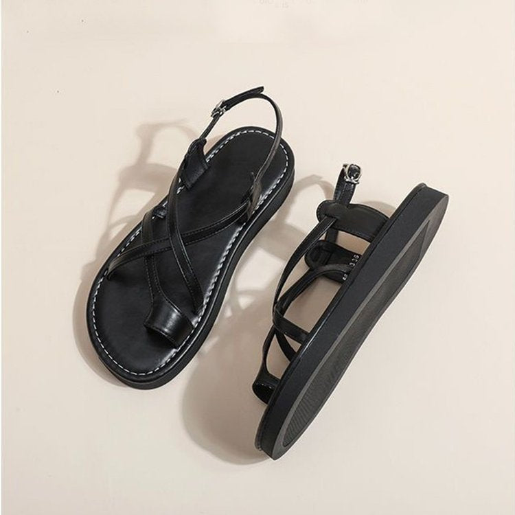SUNKISSEDSTEP Women’s Metallic Cross Strap Roman Sandals