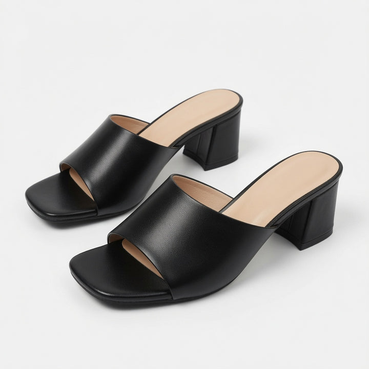 Square Toe Block Heel Slide Sandals