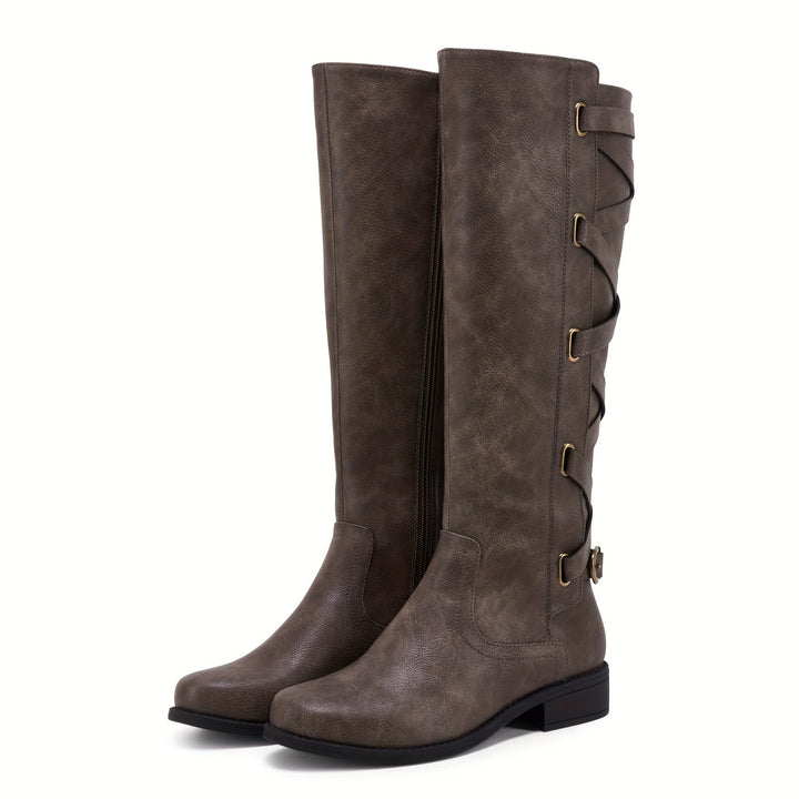 SUNKISSEDSTEP Women’s Classic Lace-Up Knee-High Rider Boots