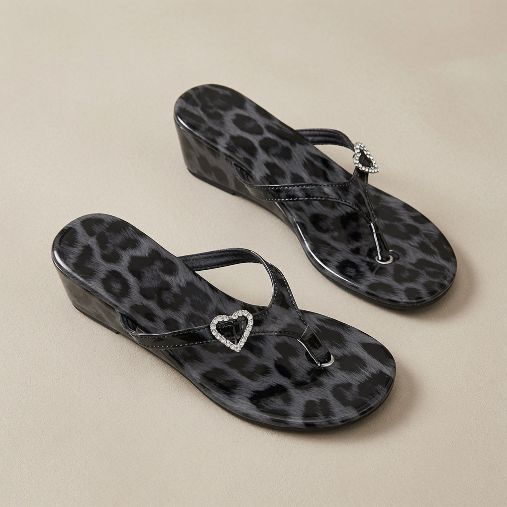 Leopard Print Chunky Heel Thong Sandals