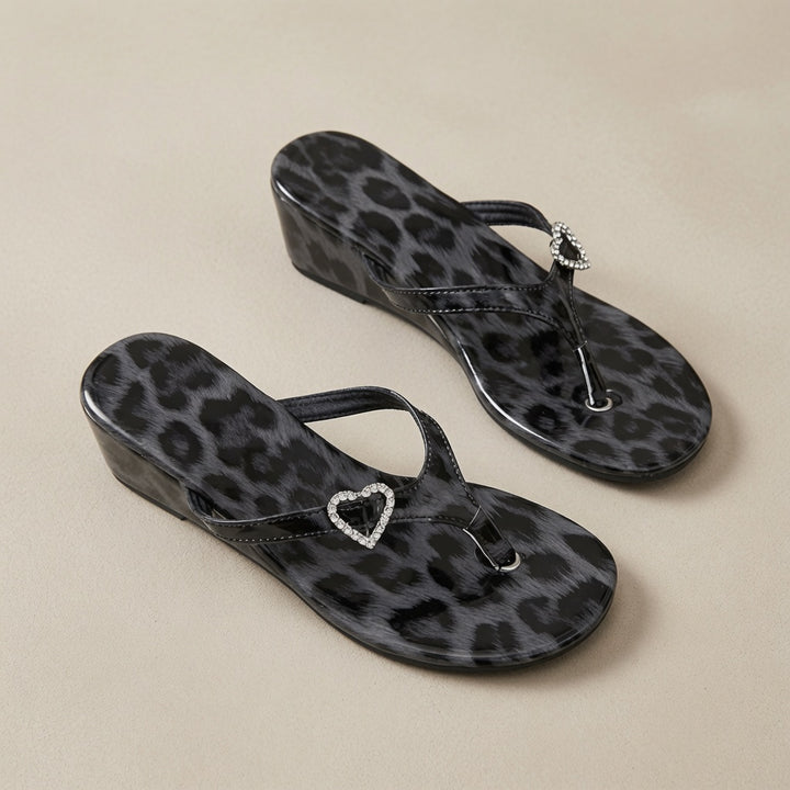 Leopard Print Chunky Heel Thong Sandals