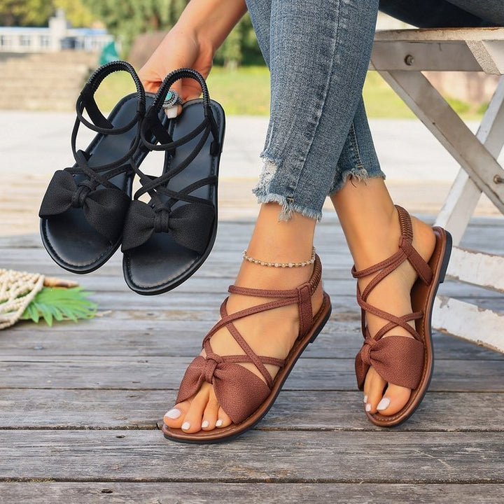 Bow Cross-Strap Flat Sandals