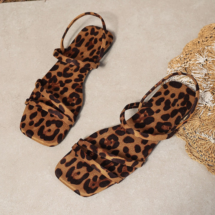 SUNKISSEDSTEP Women’s Livia Leopard Flat Sandals