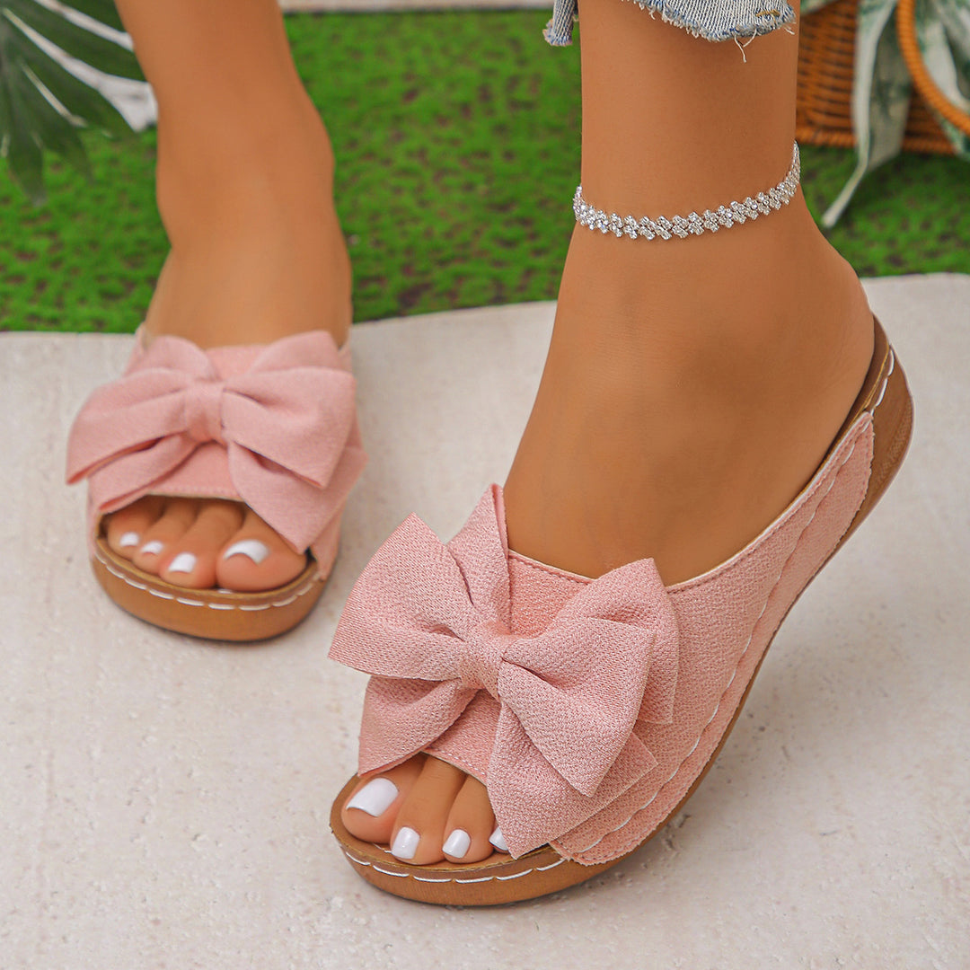 Bow Wedge Slide Sandals