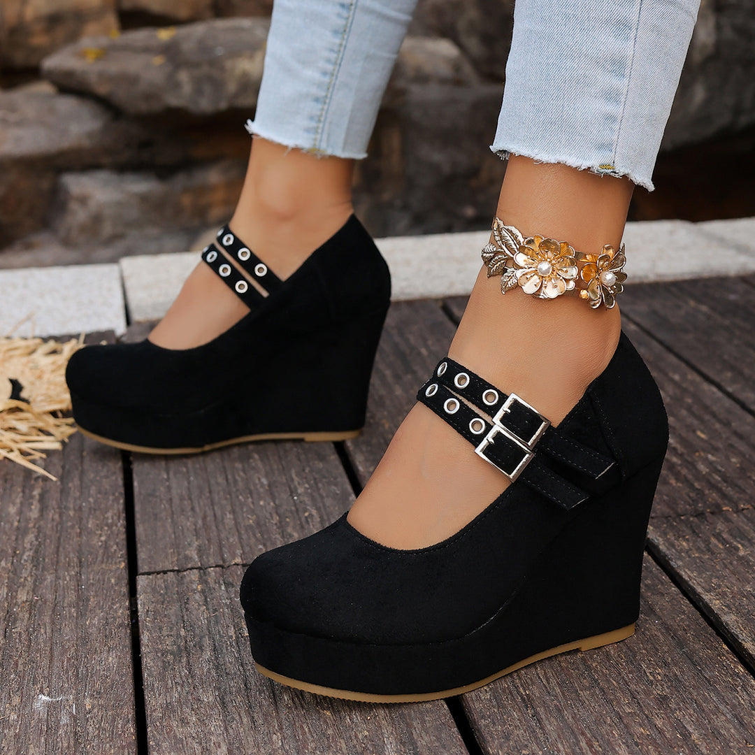 SUNKISSEDSTEP Women’s Buckle Wedge Platform Shoes