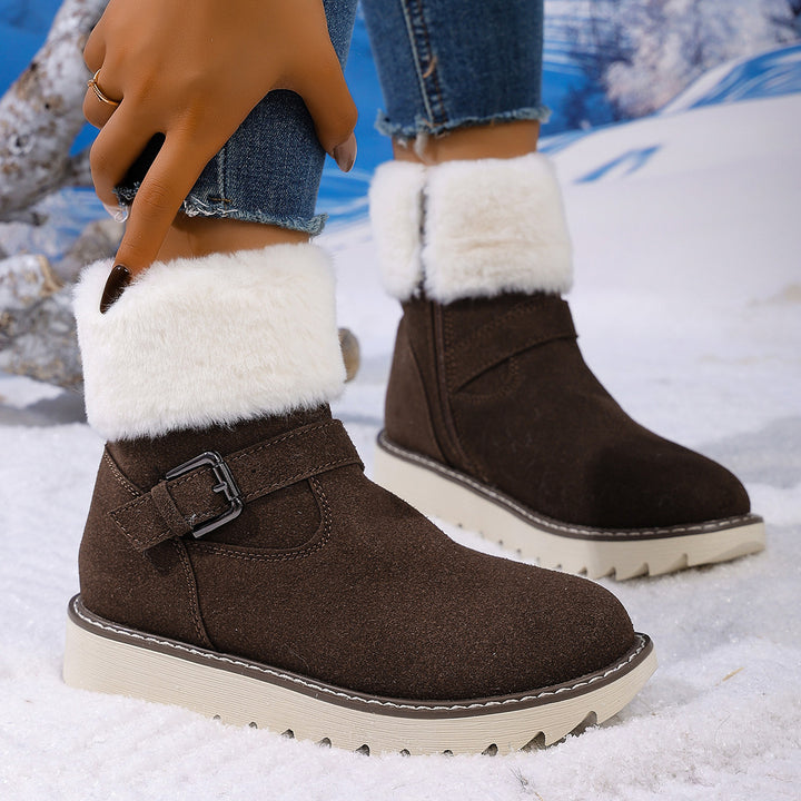 SUNKISSEDSTEP Women’s Buckle Plush-Lined Winter Snow Boots
