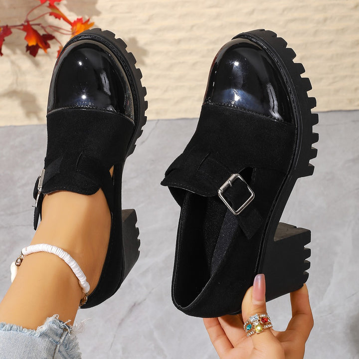 SUNKISSEDSTEP Women’s Chunky Heel Buckle Loafers