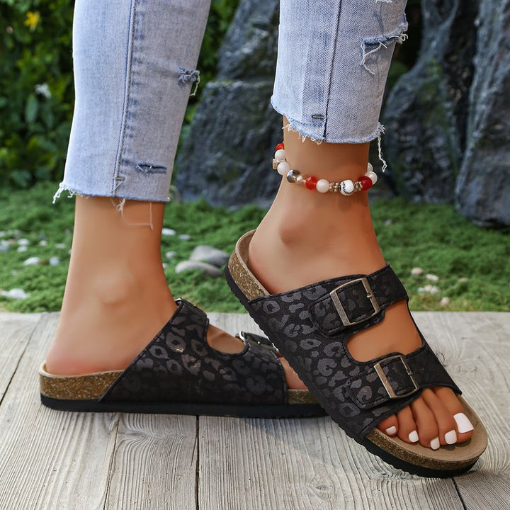 SUNKISSEDSTEP Women’s  Leopard Print Slide Sandals