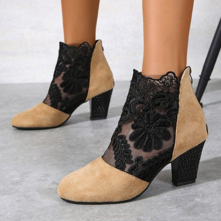 SUNKISSEDSTEP Women’s Lace Mesh Block Heel Ankle Boots