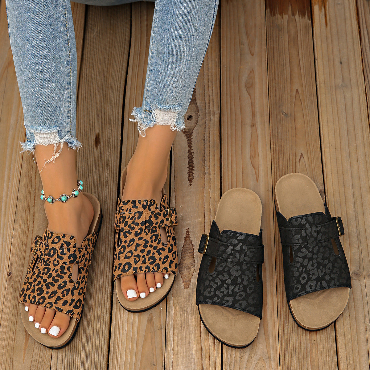 SUNKISSEDSTEP Women’s Leopard Chic Double-Strap Slides (US 5.5–9.5)