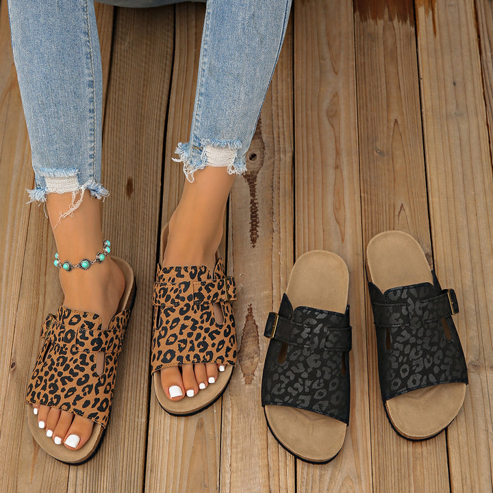 SUNKISSEDSTEP Women’s Leopard Chic Double-Strap Slides (US 5.5–9.5)