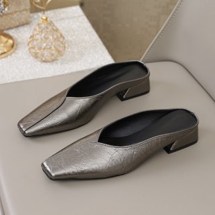SUNKISSEDSTEP Women’s Metallic Square-Toe Mule Heels