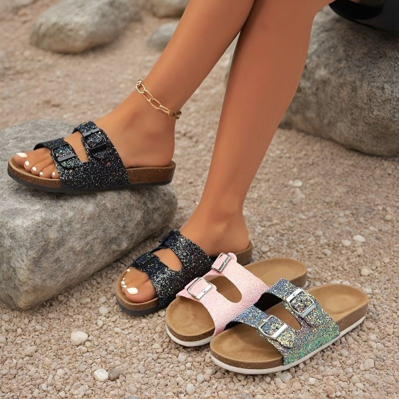 SUNKISSEDSTEP Women’s &amp;amp; Men’s Coastal Cork Double-Buckle Slides (US 5.5-10)