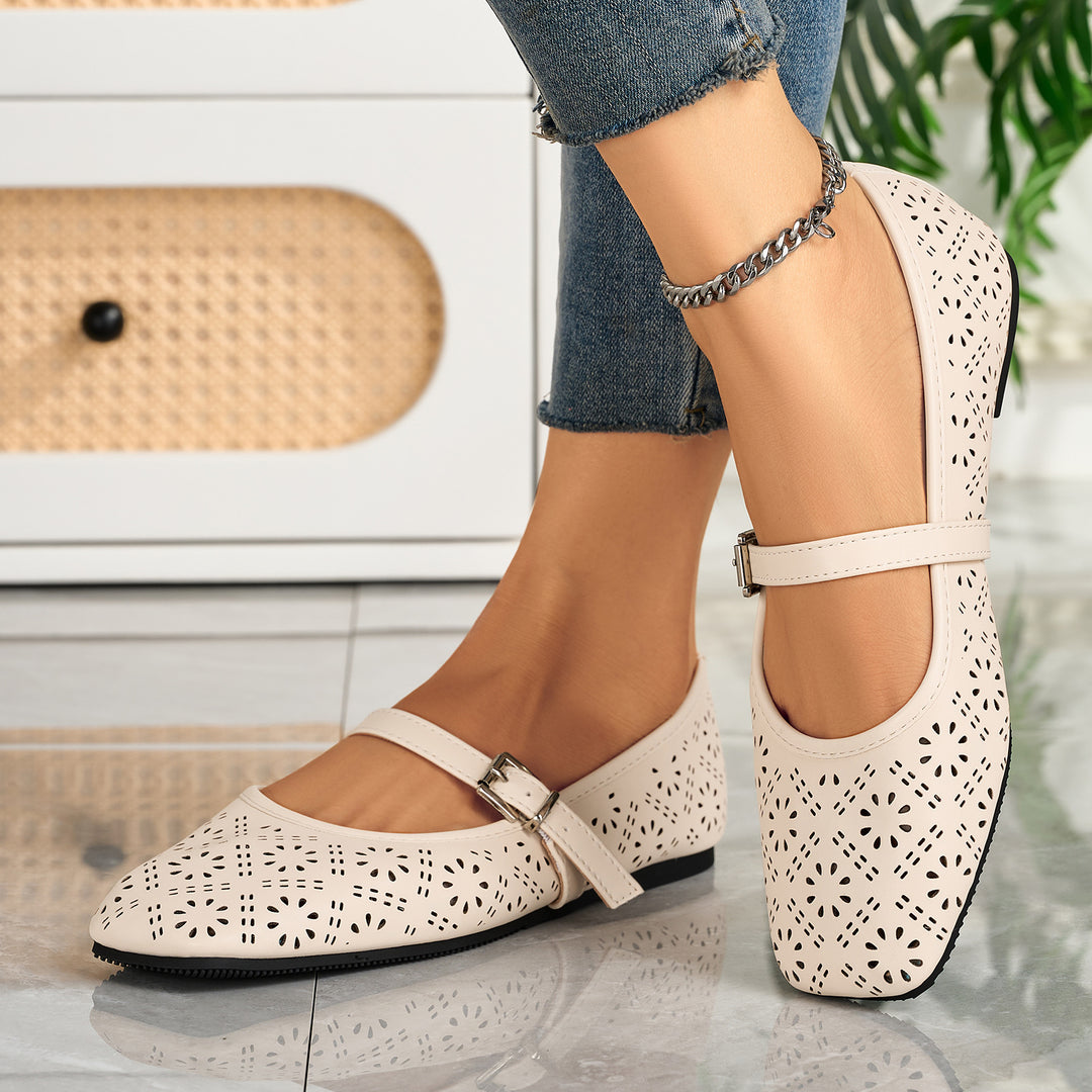 SUNKISSEDSTEP Women’s Airy Cutout Mary Jane Ballet Flats