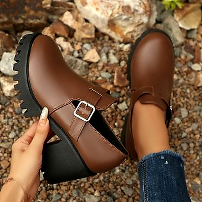 SUNKISSEDSTEP Women’s Chunky Heel Buckle Loafers