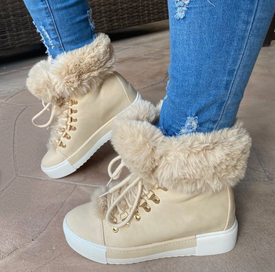 SUNKISSEDSTEP Women’s Fur-Collar Lace-Up Winter Boots