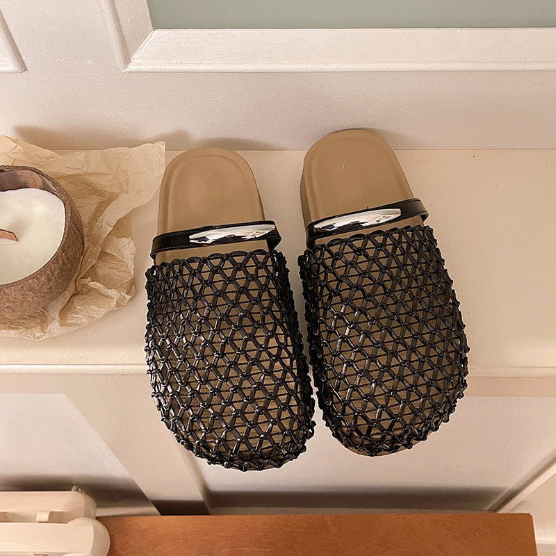 Retro Hollow Woven Mule Slide Sandals