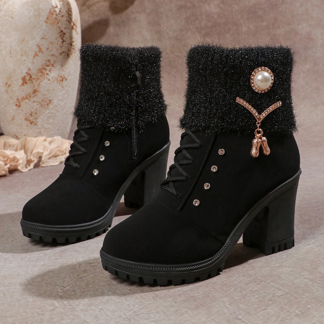 SUNKISSEDSTEP Women’s Rhinestone Block Heel Ankle Boots
