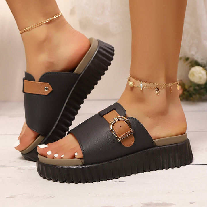 SUNKISSEDSTEP Women’s Soft Leather Platform Slide Sandals