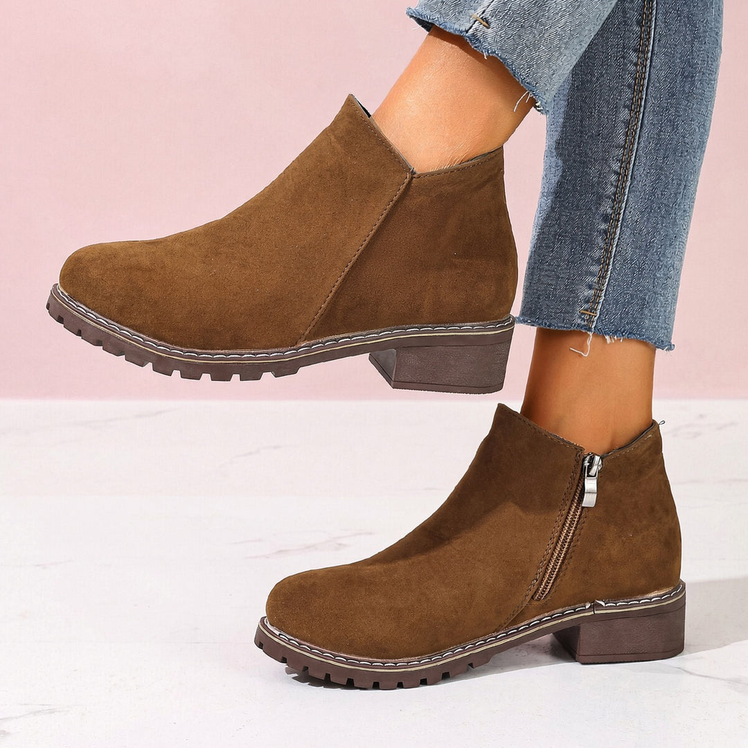 SUNKISSEDSTEP Women’s Suede Low Block Heel Ankle Boots