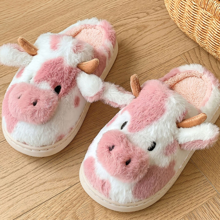 SUNKISSEDSTEP Women’s Plush Cow Slippers Winter House Shoes