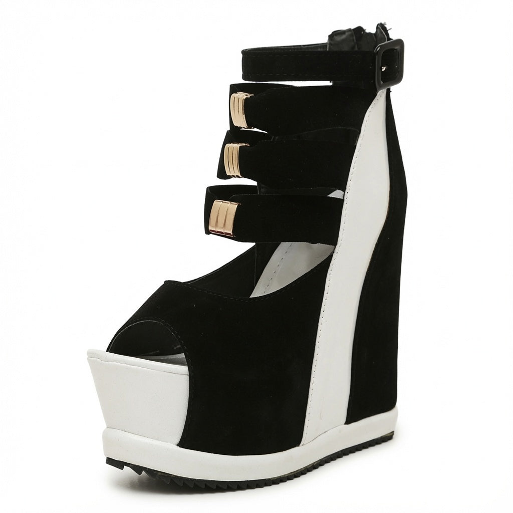 Color Block Platform Wedge Sandals