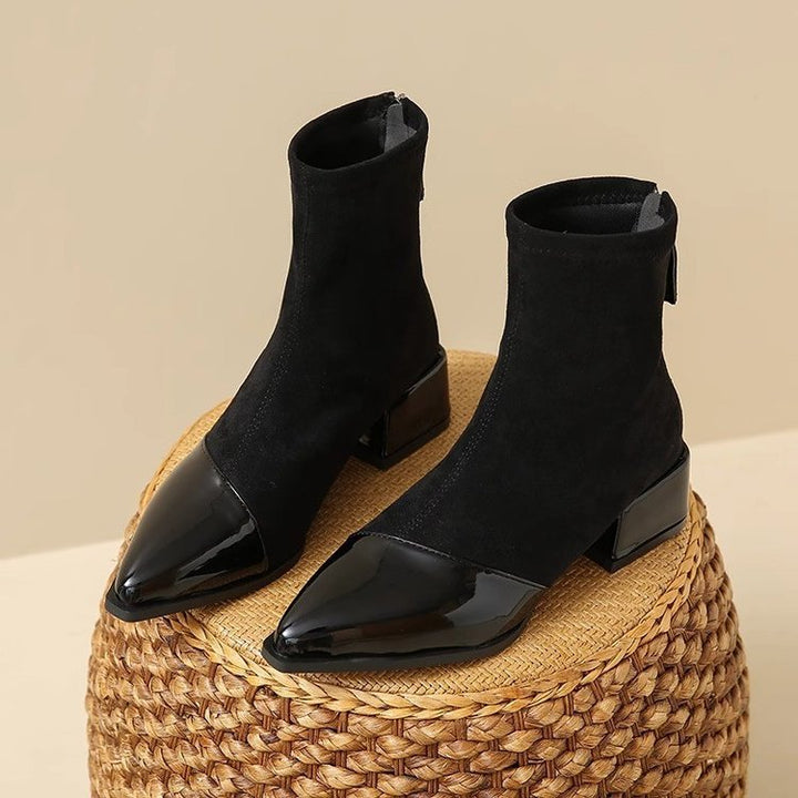 SUNKISSEDSTEP Women’s Suede Pointed-Toe Block Heel Ankle Boots